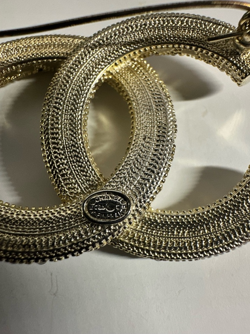 CHANEL Gold-Tone Crystal Embellished Double C Brooch - Picture 6 of 8